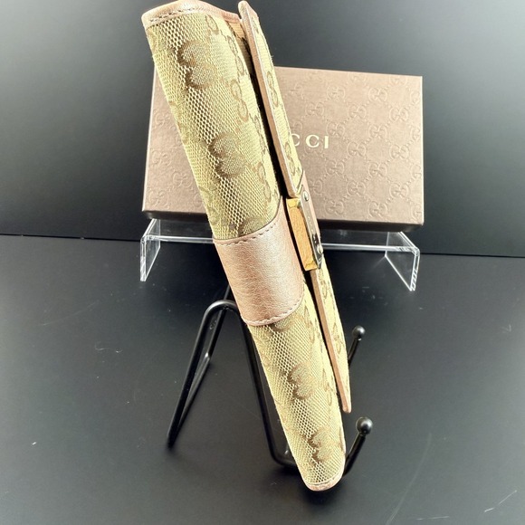 Gucci Ladies Bar Continental Wallet GG Supreme Rose Gold Leather WOC Chain Box - Picture 7 of 16